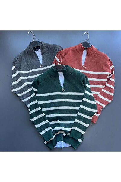 oneoff Pachet de 3 pulovere pentru bărbați, cu dungi, cu jumătate de fermoar ...