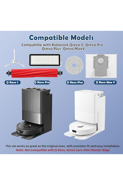 RotRever Σετ αντικατάστασης λευκής πλαϊνής βούρτσας συμβατό με Roborock QRevo S / QRevo Pro / QRevo MaxV / QRevo Plus-2 τεμάχια