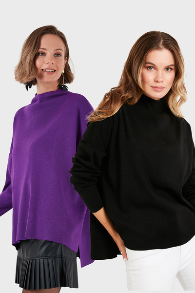 Lela Cotton Long Back Stand Collar 2-Pack Knitwear Sweater Sweater 4615002S2