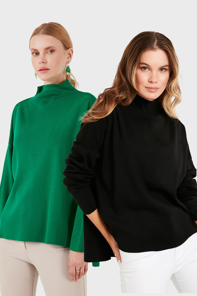 Lela Cotton Long Back Stand Collar 2-Pack Knitwear Sweater Sweater 4615002S2