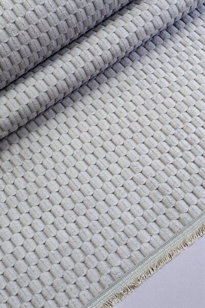 melian Merinos Fringed Nexus Non-Slip Based Cut Embossed Living Room Hallway Kitchen Washable Carpet Gray