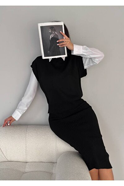 By Kuzey Aras Women's Knitwear Skirt Suit Straight Cut Stylish Two-Piece Combination