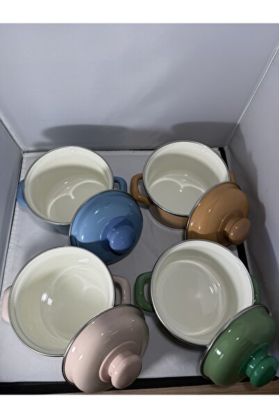 EmayeBurada Flame Enamel Milk Pot & Sauce Pot & Egg Boiling Pot Mini Turquoise (0.9 Lt) Set of 4