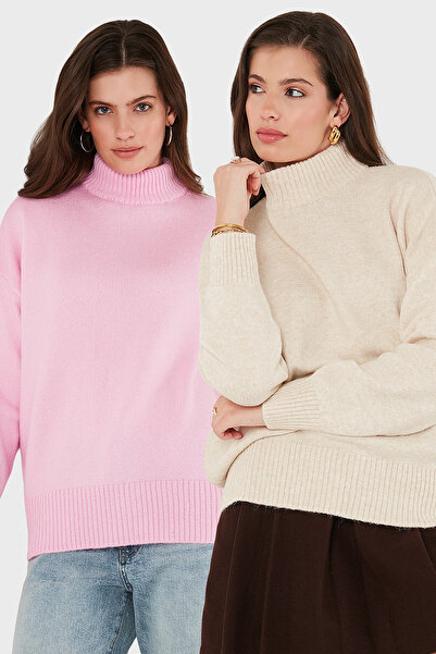 Lela Oversize Fit Turtleneck Soft Textured 2-Pack Knitwear Sweater Sweater 680Kz00469S2
