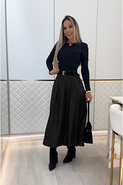 buğrahayalin Women's High Waisted Maxi Leather Beltless Skirt