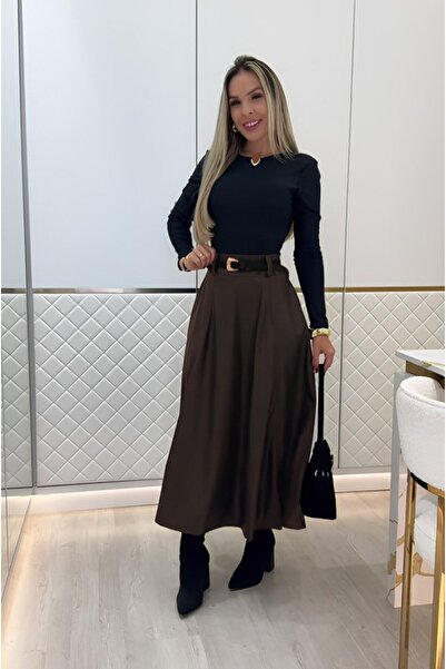 buğrahayalin Women's High Waisted Maxi Leather Beltless Skirt