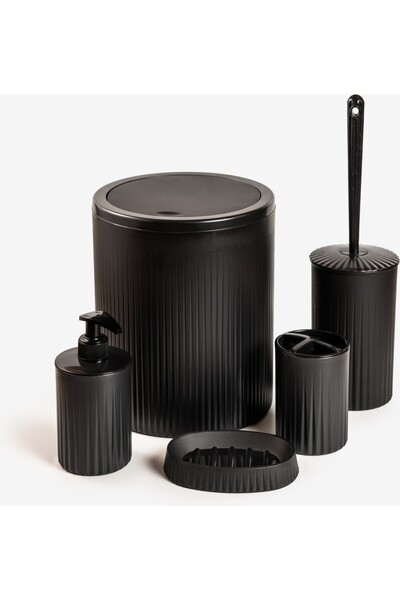 Hill Homes Black 5-Piece Bathroom Set – Luxury Trash Can, Toothbrush Holder, 2 Soap Dishes & Toilet Brush