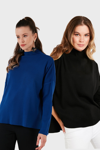 Lela Pulover din bumbac cu guler lung la spate, pachet de 2 pulovere tricotate KAZAK 4615002S2