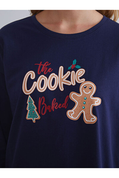 LC Waikiki Navy Blue Cookie Man Printed Women's Pajama Set