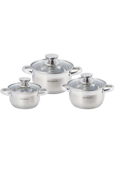 Ofenbach Set of 3 Ofenbach stainless steel pots, 5-layer induction, silver