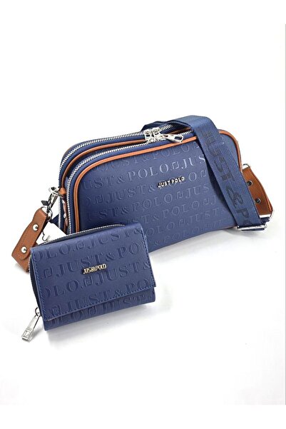 Just Polo Set of 2 Justpolo Women's Navy Blue 5 Compartment Bag Wallet Set