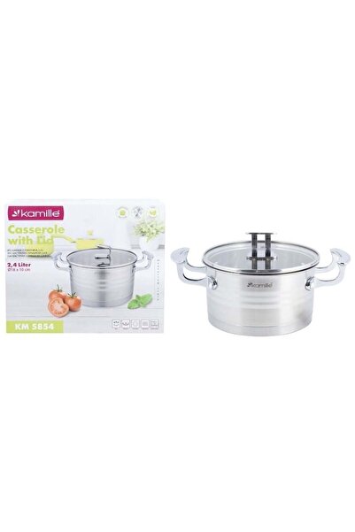 Kamille Stainless Steel Pot with Glass Lid, 2.4L, 18cm