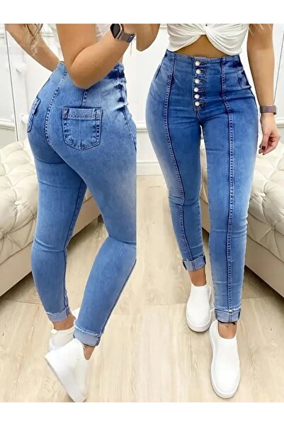 Modayakamoz Kadın Yüksek Bel önden Düğmeli Jean Pantolon