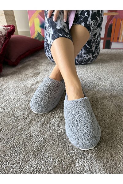 Şıkel Kadın Sessiz Taban Çok Yumuşak ve Hafif Arkası Lastikli Peluş Ev Botu