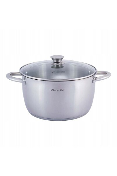 Kamille Stainless Steel Pot, 5L, with Glass Lid, 24cm, Silver