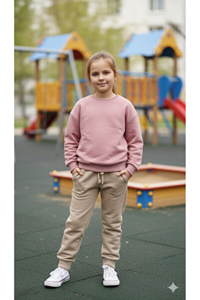 enzabutik Erkek ve Kız Çocukları İçin 3 iplik Kumaş BEJ Rengi Alt Eşofman %10...