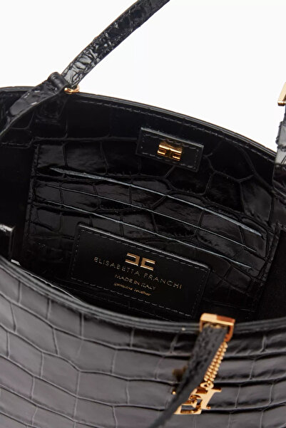 Elisabetta Franchi Timsah Desenli Deri Mini Tote Çanta, Şık & Lüks