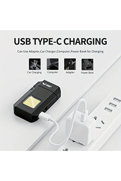 SMILING SHARK Şarjlı Çakmak & COB LED El Feneri – USB Type-C Şarjlı, 200 Lümen, Kamp ve Outdoor