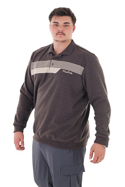 marufshop Men's Oversized Size Suitable for up to 158 Kilograms Wide Fit Printed Polo Neck Thessaloniki Sweatshirt