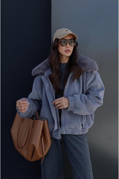 Havoş Gray Sadie Fur Detailed Cashmere Coat