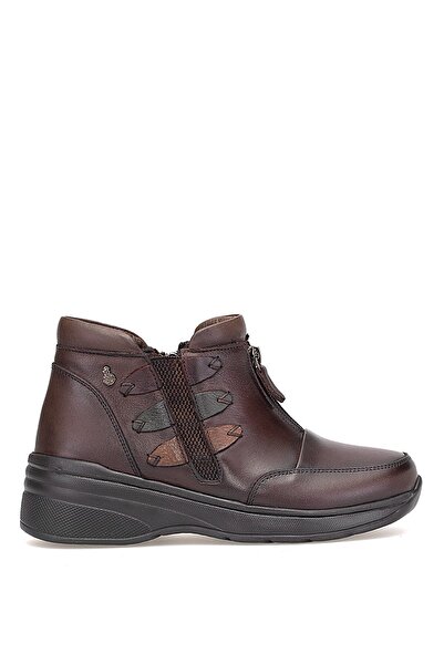 Ayakkabı Fuarı Elit ERLPLV1526-D-F Γυναικείες φλατ μπότες από γνήσιο δέρμα καφέ