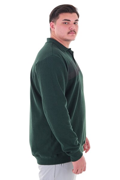 marufshop Erkek Battal Beden 158 Kiloya kadar Uygun Bedenli Geniş Kalıp Baskılı Polo Yaka Selanik Sweat