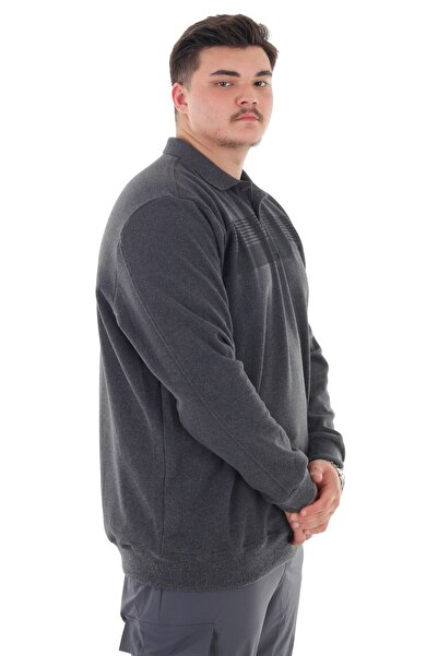 marufshop Men's Oversized Size Suitable for up to 158 Kilograms Wide Fit Printed Polo Neck Thessaloniki Sweatshirt