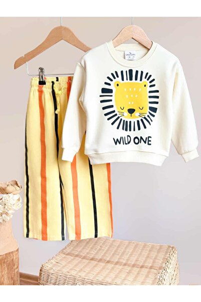 Pinkitokids Sweet Lion Wild One Sweatshirt and Woven Pants Set