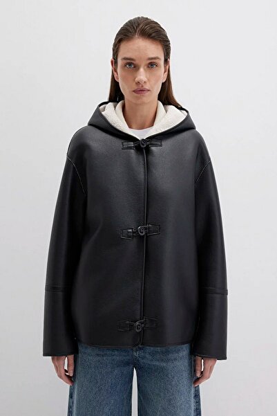 Mavi Women's Oversize Black Faux Leather Jacket