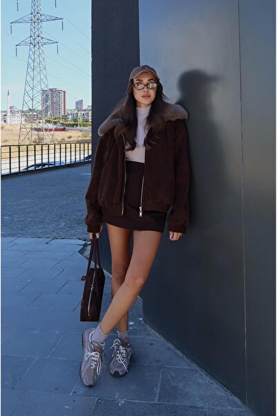 Havoş Brown Sadie Fur Detailed Cashmere Coat