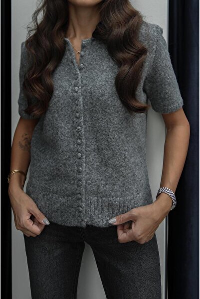 Havoş Anthracite Leopard Fur Detailed Sweater