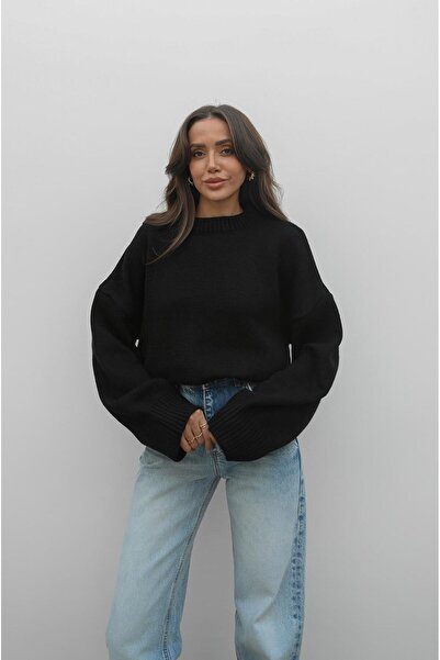 Havoş Siyah Mary Bisiklet Yaka Oversize Triko Kazak