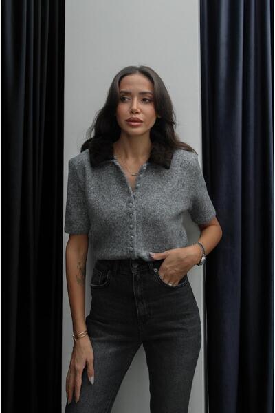 Havoş Anthracite Leopard Fur Detailed Sweater