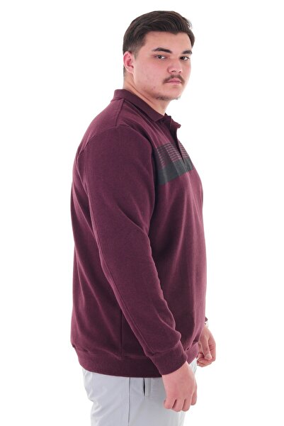 marufshop Men's Oversized Size Suitable for up to 158 Kilograms Wide Fit Printed Polo Neck Thessaloniki Sweatshirt