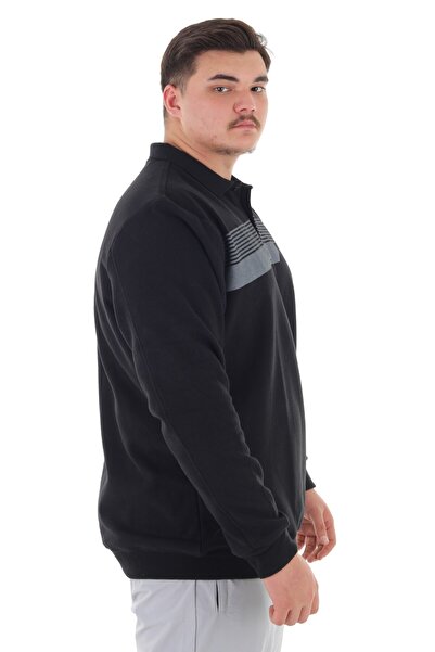 marufshop Men's Oversized Size Suitable for up to 158 Kilograms Wide Fit Printed Polo Neck Thessaloniki Sweatshirt