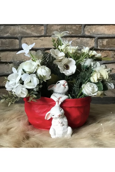 ivtasarim Kırmızı Tavşan Saksı Sepet Vazo Çok Amaçlı Dekoratif Kase Kutu