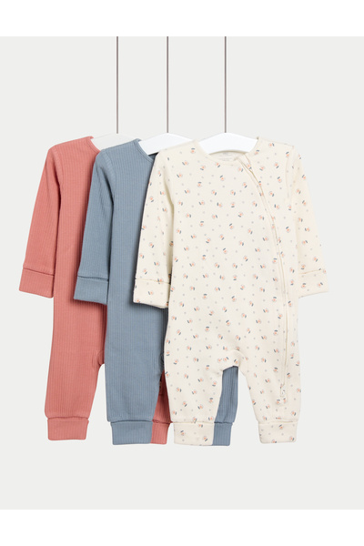 Marks & Spencer 3’lü Pamuk Karışımlı Ditsy Desenli Uyku Tulumu Seti (0–3 Yaş)