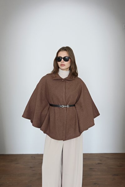 BY SE'MAS WEAR Casual Kemerli Kaşe Pelerin Panço