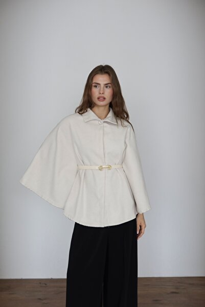 BY SE'MAS WEAR Casual Kemerli Kaşe Pelerin Panço