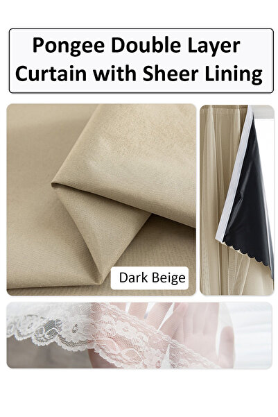 Generic Velcro Curtains with Sheer, 100% Blackout, 1 Panel,1.5mW *2mH,Fits Windows 0.75-1m Wide, #Dark Beige