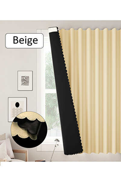 Generic Velcro Curtains, 100% Blackout, 1 Panel, 2mW *2mH, Fits Windows 1-1.3m Wide, Beige