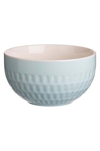 SHOPIENS Porcelain White and Light Blue Bowl with Embossed Pattern 630 ml