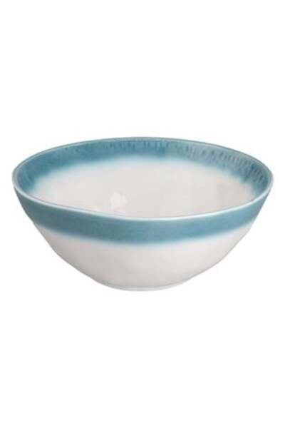 SHOPIENS White Bowl with Turquoise Rim "" 560 ml