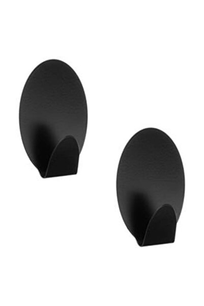 SHOPIENS Αυτοκόλλητα μαύρα οβάλ μεταλλικά άγκιστρα Ø4 x 7 cm - 2 τεμάχια