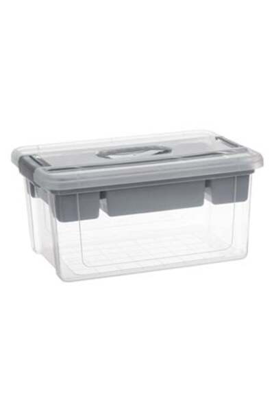 SHOPIENS Transparent Organizer Box with Gray Shelf & 4 Compartments 41 x 29 x 20 cm - 16 L