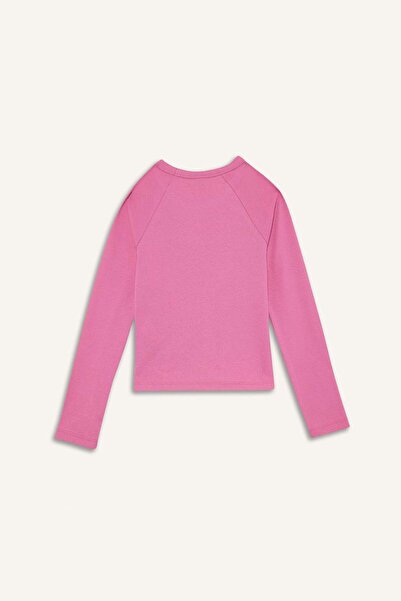 DeFacto Κοριτσίστικο μπλουζάκι εφαρμοστό με λεπτή εφαρμογή με πέτρινο λαιμόκοψη κοτλέ πλέξη ριμπ μακρυμάνικο μπλουζάκι G2550A825AU