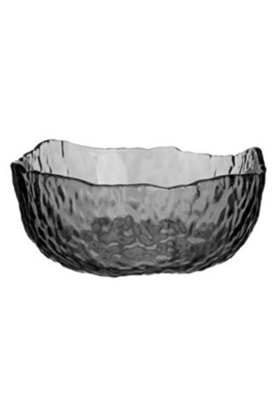 SHOPIENS Smoky Gray Glass Bowl with Embossed Pattern 370 ml