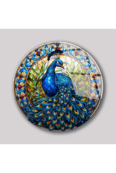 home dekors Tavus Kuşu Yuvarlak Cam Tablo Otantik Salon Tablosu Ev Hediyesi B...