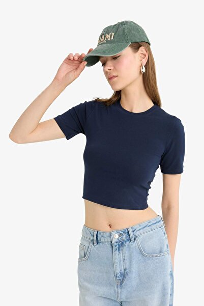 DeFacto Coool Fitted Crop Basic Plain Red Short Sleeve T-Shirt F8924Ax25Hs