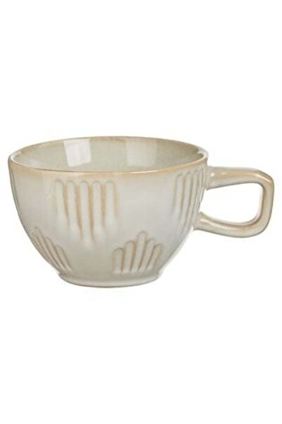 SHOPIENS Ceramic Mug in Gray-Brown with Line Pattern & Square Handle 400ml